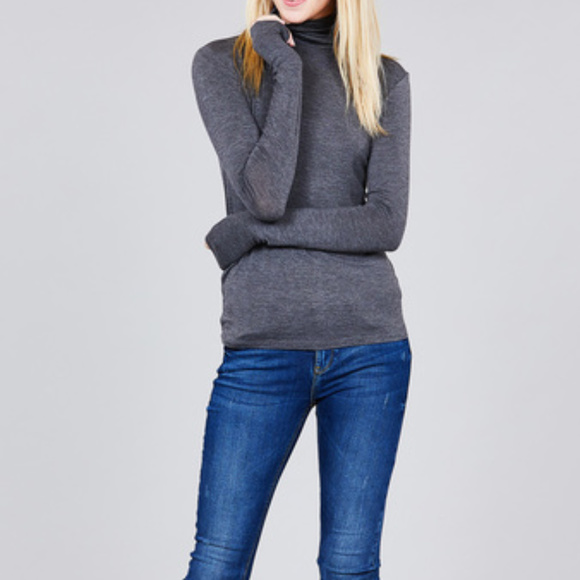 NWT-SOFT! Rayon Jersey Turtleneck, Charcoal Grey - Picture 2 of 3